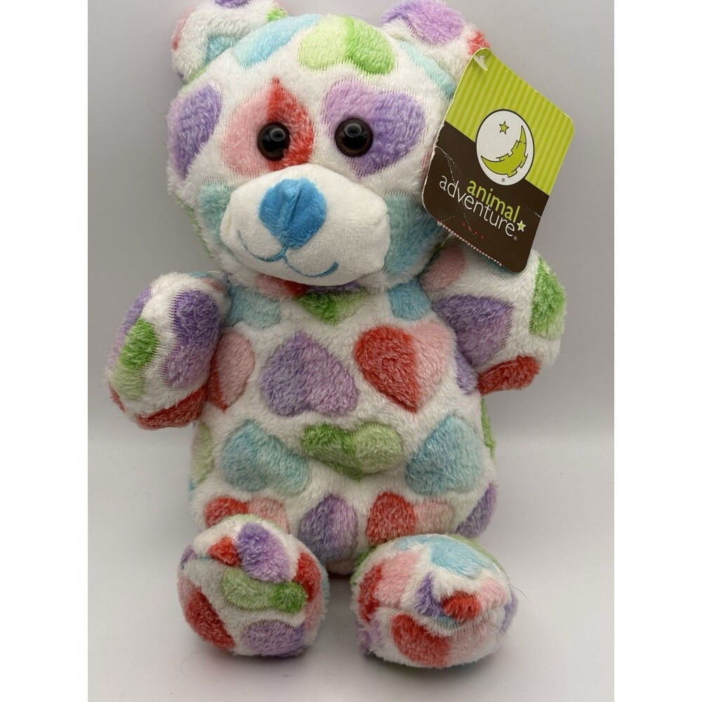 Animal Adventure Heart Print Teddy Bear Plush Multicolor Hearts NWT 2019